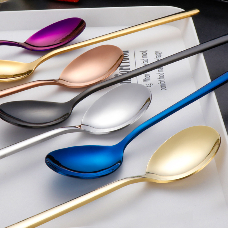 韩式勺子不锈钢儿童可爱汤匙家用成人长柄汤勺创意吃饭调羹咖啡勺