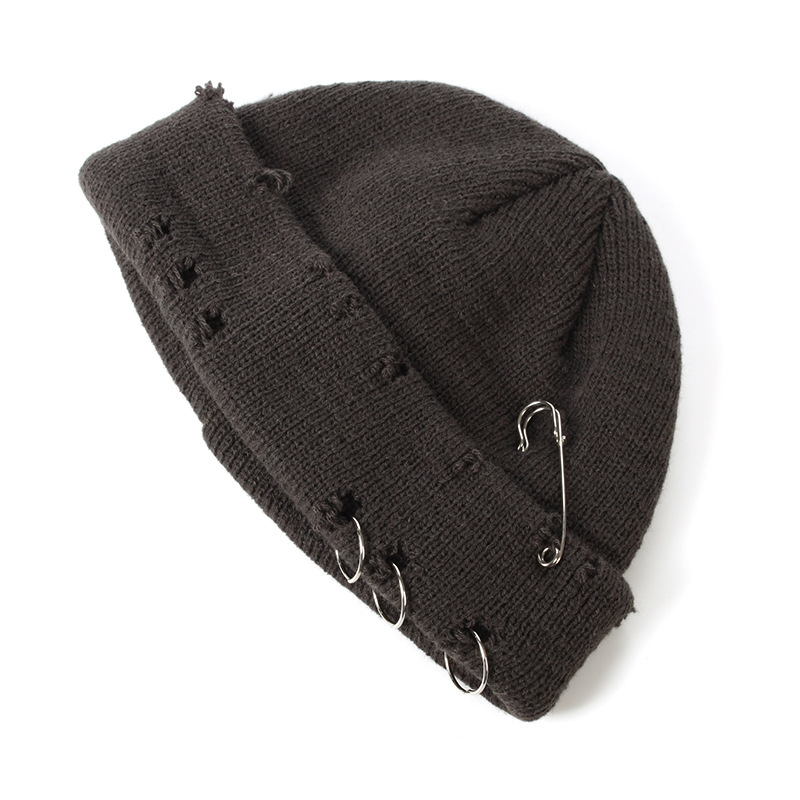 2024 Autumn and winter hole breaking ruffian solid color knitted female trendsetters street yarn versatile styling hat_voghion.com