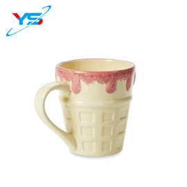 厂家直销冰激凌陶瓷杯手工釉下彩手绘立体异形杯3D促销品办公室杯