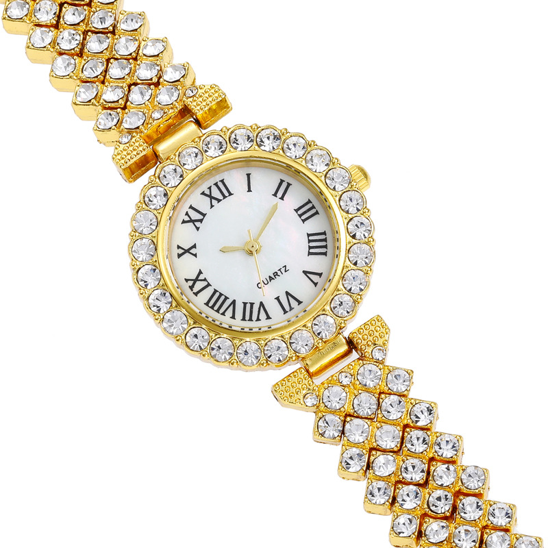 2024 Orologio da polso con strass modello romano da donna con catena in acciaio pieno alla moda elegante con diamanti_voghion.com