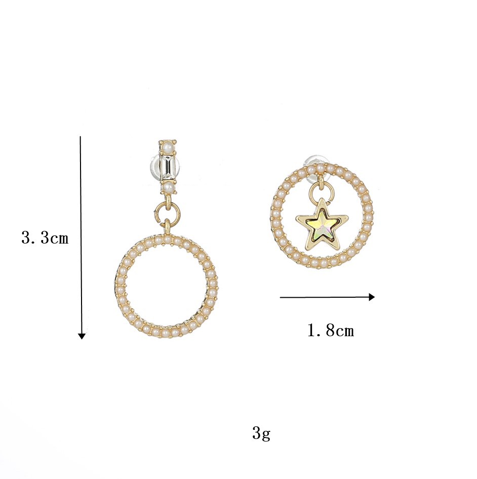 New S925 Silver Needle Earrings Round Pearl Small Earrings Five-pointed Star Asymmetric Earrings Wholesale Nihaojewelry display picture 1