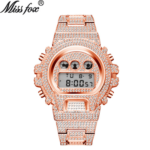 MISSFOX Japanese diamond-encrusted multifunctional fashion electronic watch, high-end diamond-encrusted waterproof men's watch factory direct sale