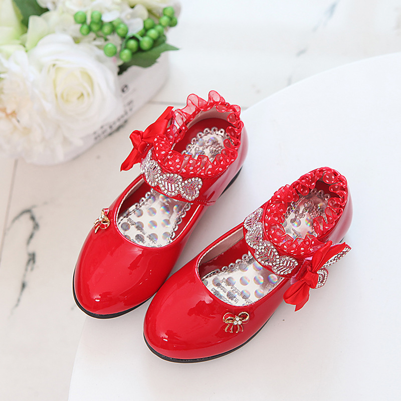 2024 primavera y otoño nuevos zapatos de princesa para niñas zapatos de cuero para niñas zapatos de baile de tacón alto zapatos de encaje para niños