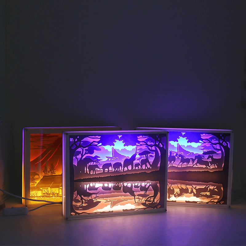 Животный свет и теневая бумажная лампа домашняя маленькая Настольная лампа DIY прикроватный ночник активность Подарочная лампа для резки бумаги креативная роспись