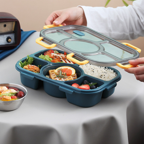 厂家塑料五格饭盒 成人便携可微波午餐盒 学生带餐密封便当盒批发