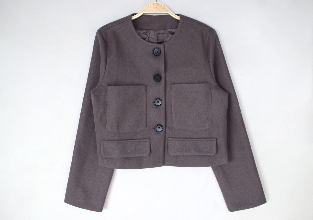 long-sleeved button round neck small jacket NSLM29044