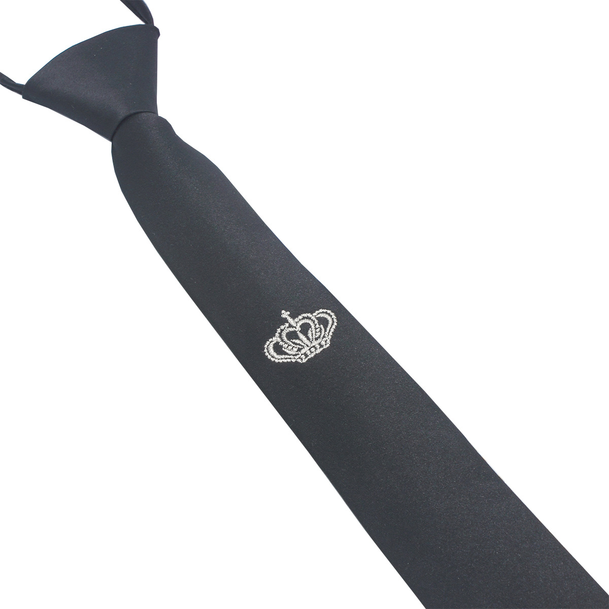 Corbata negra para hombre sin correa de cuerda moda negocios casual corbata profesional bordado personalizado