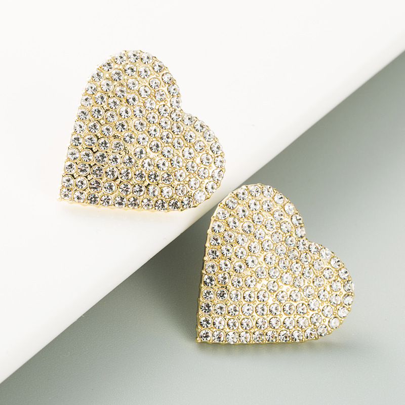 S925 Silver Needle  Korea New  Trendy  Heart-shaped Alloy Full Of Diamonds  Earrings display picture 3