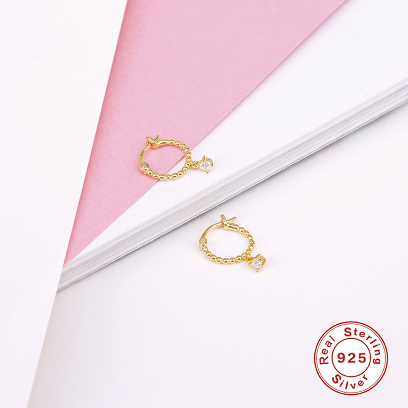 1 Pair 925 Sterling Silver Zircon Round Drop Earrings display picture 2