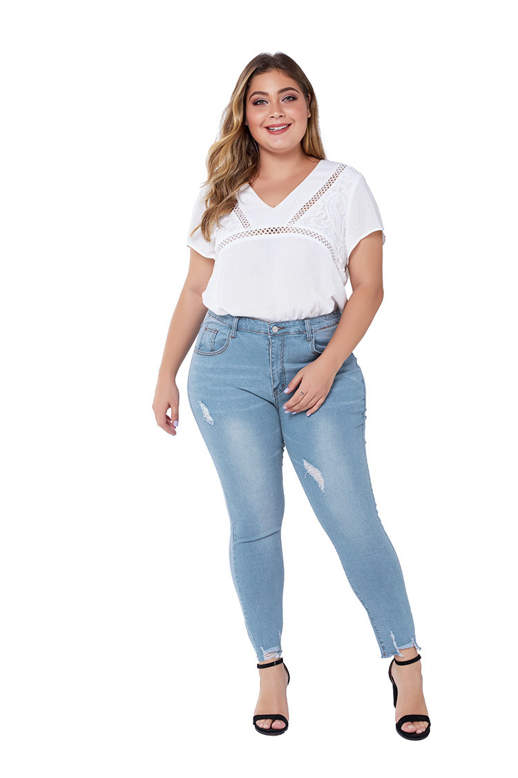 Large size women's elastic washing slim fit jeans NSSY9142