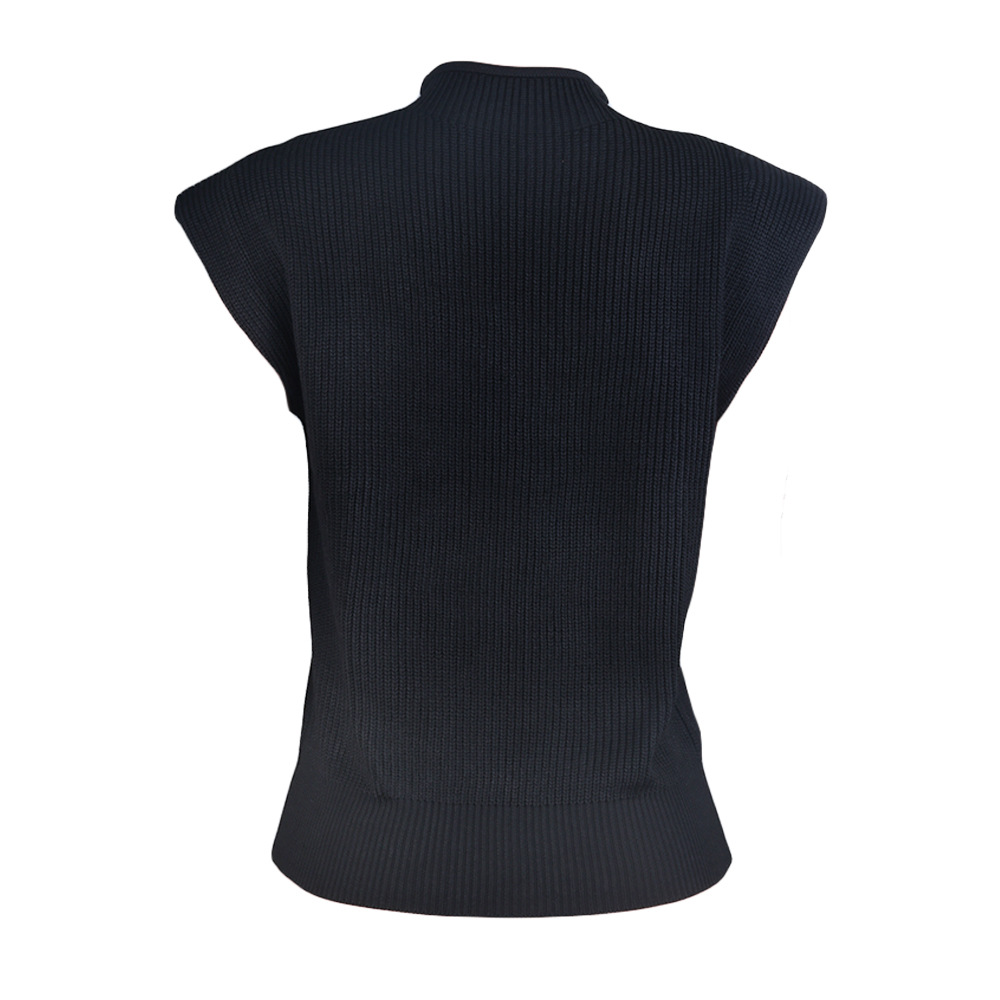 Solid Color Sleeveless Turtleneck Shoulder Pad Top Sweatervest - Sweaters - Uniqistic.com