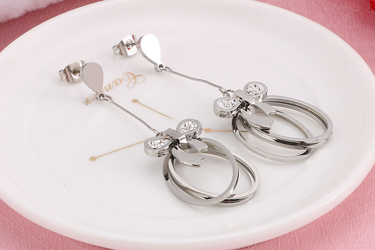 Japanese and Korean New Fresh Fashion Titanium Steel Bow Geometric Hollow Necklace Earrings Womenu00