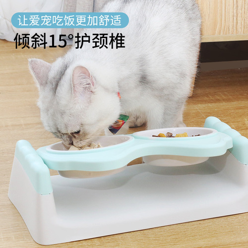 Cat bowl, cat food bowl, dog bowl, dog bowl, cat bowl, double bowl, cervical vertebra protection, cute, anti-knock over, pet cat bowl, pet supplies