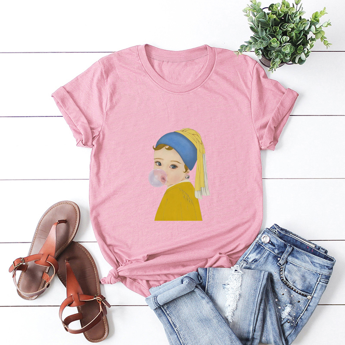 new portrait print plus size short-sleeved T-shirt  NSSN380