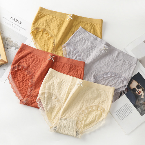 Underwear Women's graphene antibacterial lace bubble pants breathable large size fat mm mid-waist women's briefs