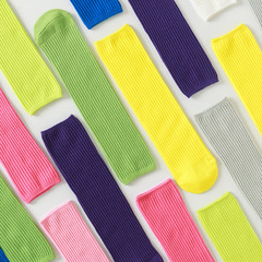 New 20th Anniversary Children's Socks, Double-Needle Solid Color Mid-Calf Socks for Babies, Boys' and Girls' Over-the-Knee Socks, No-Heel Parent-Child Socks