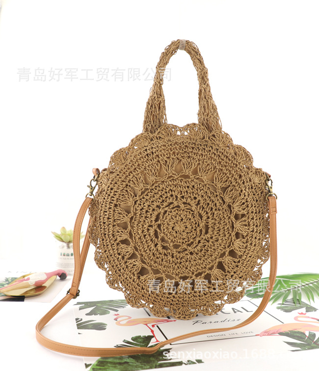 Manufacturer Ins New Round Flower Paper String Straw Bag Shoulder Hand-carrying Knitting Casual Women's Bag Beach Bag display picture 4