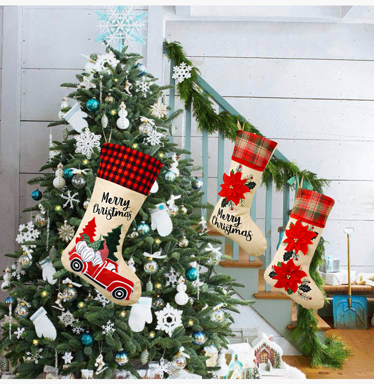 Christmas Decorations Red Flower Linen Socks Forest Car Elderly Socks display picture 8
