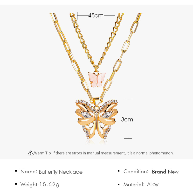 New Necklace Bohemian Fashion Metal Size Butterfly Pendant Double Necklace Wholesale Nihaojewelry display picture 1