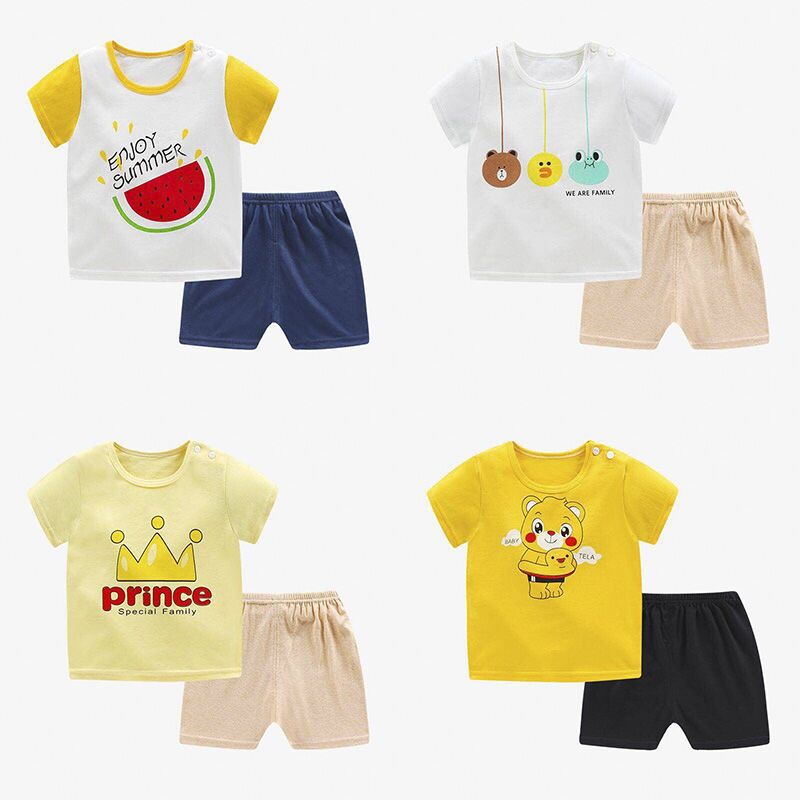 儿童夏季短袖套装春季男女宝宝纯棉休闲韩版0-5婴儿衣服批发代发