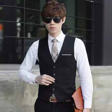 New three button Korean men's slim fit V-neck suit vest men's British business fashion suit jacket fashion - ShopShipShake