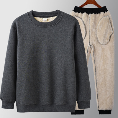 Plush thickening T-shirts Sweater man motion leisure time suit Autumn and winter Two piece set Sherpa keep warm jacket
