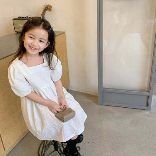 Mother and daughter matching set women's dress with hidden floral pattern U-neck floral princess dress summer new foreign trade children's clothing