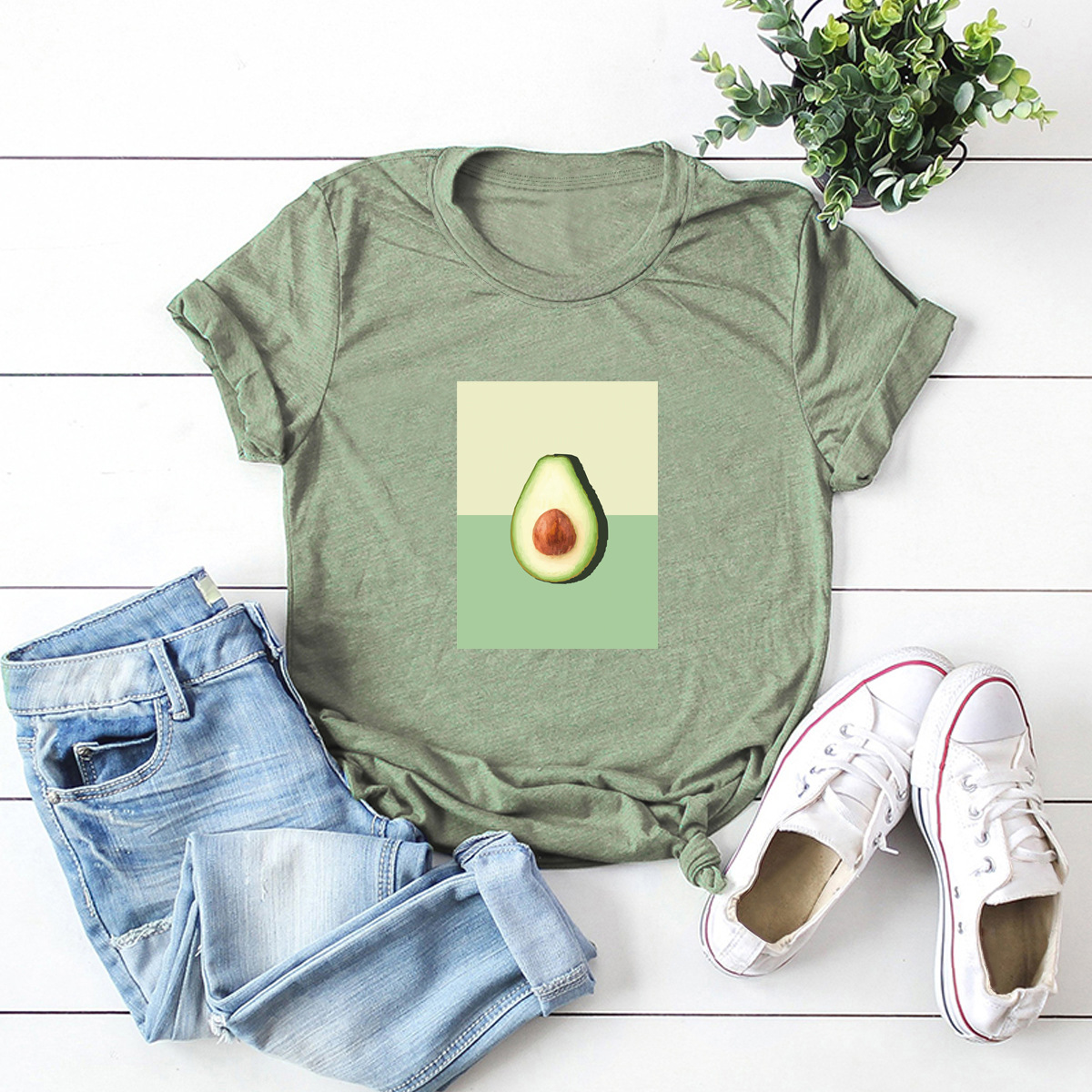 camiseta de mujer de manga corta con estampado de aguacate caliente NSSN880