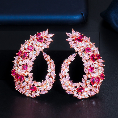 E0226 European and American Heavy Industry Star Fashion High-end Elegant Atmospheric Leaf Earrings Fully Inlaid with Zirconia, Charming and Versatile Earrings