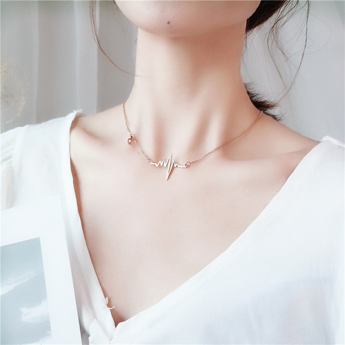 ECG Love Short Pendant Necklace Personality Simple and Versatile Clavicle Chain Women's Fashionable Temperament Necklace Women's Accessories