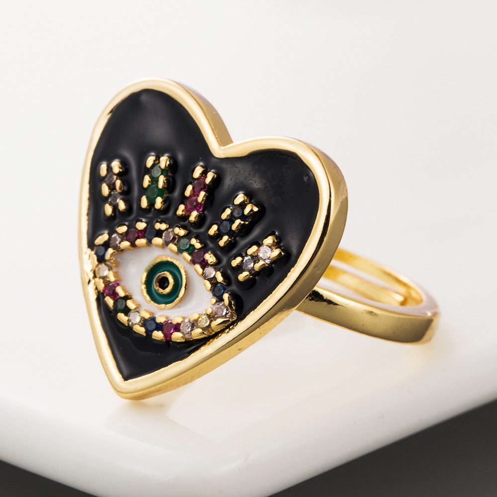 New Fashion Copper Micro Inlaid Colored Zircon Open Heart Ring