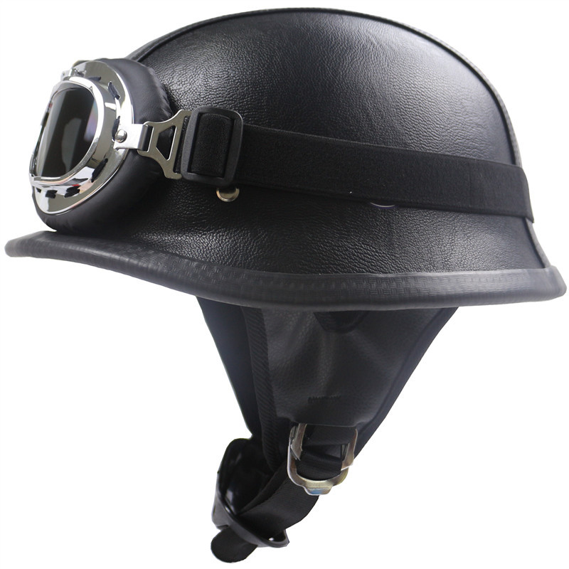 New Black Leather ZR307 American Brand WWII Retro M35 Shape Harley Helmet_voghion.com