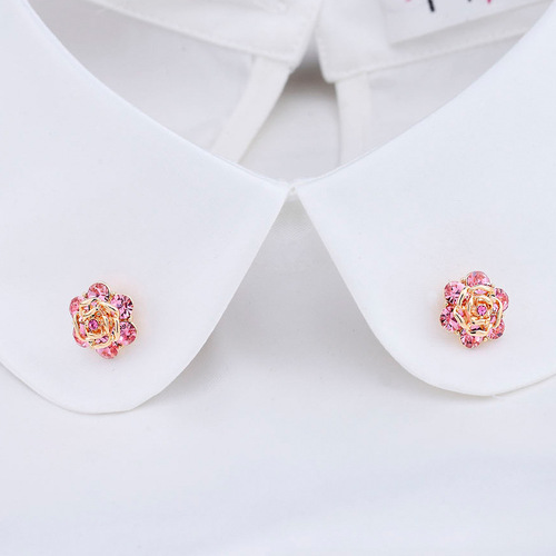 Korean Anti-Exposure Rose Flower Small Brooch for Cardigan Collars, Crystal Collar Pin, Women's Blouse Collar Clip – Creative Accessory