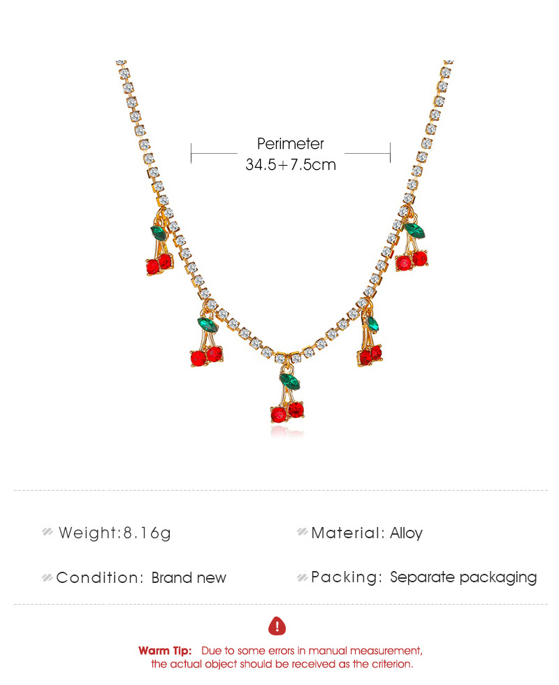 New Single Row Micro-embellished Diamond Rhinestone Cherry Tennis Chain Cherry Pendant For Women display picture 1