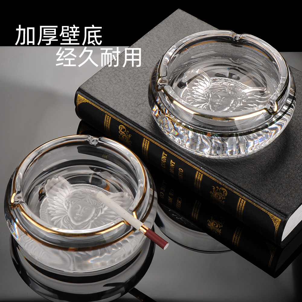 现货家用大尺寸高档烟灰缸 圆形欧式ins风酒店水晶玻璃雪茄烟灰缸