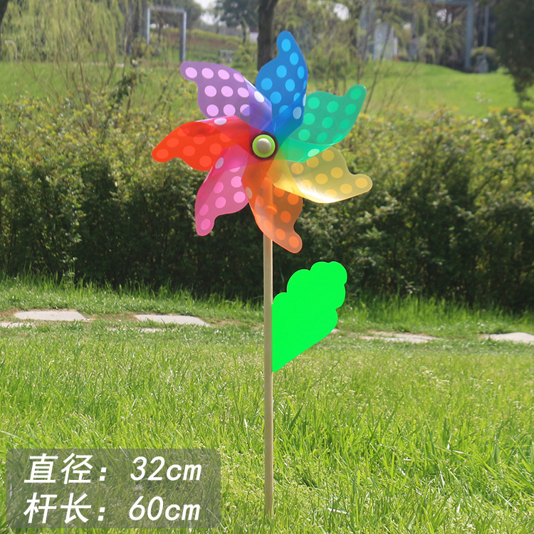 32cm polka dot wooden pole windmill