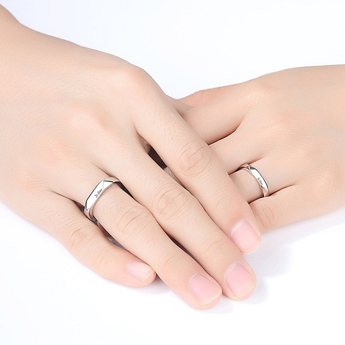 S925 silver couple ring men and women sterling silver Italian I love you rhombus face simple silver proposal ring