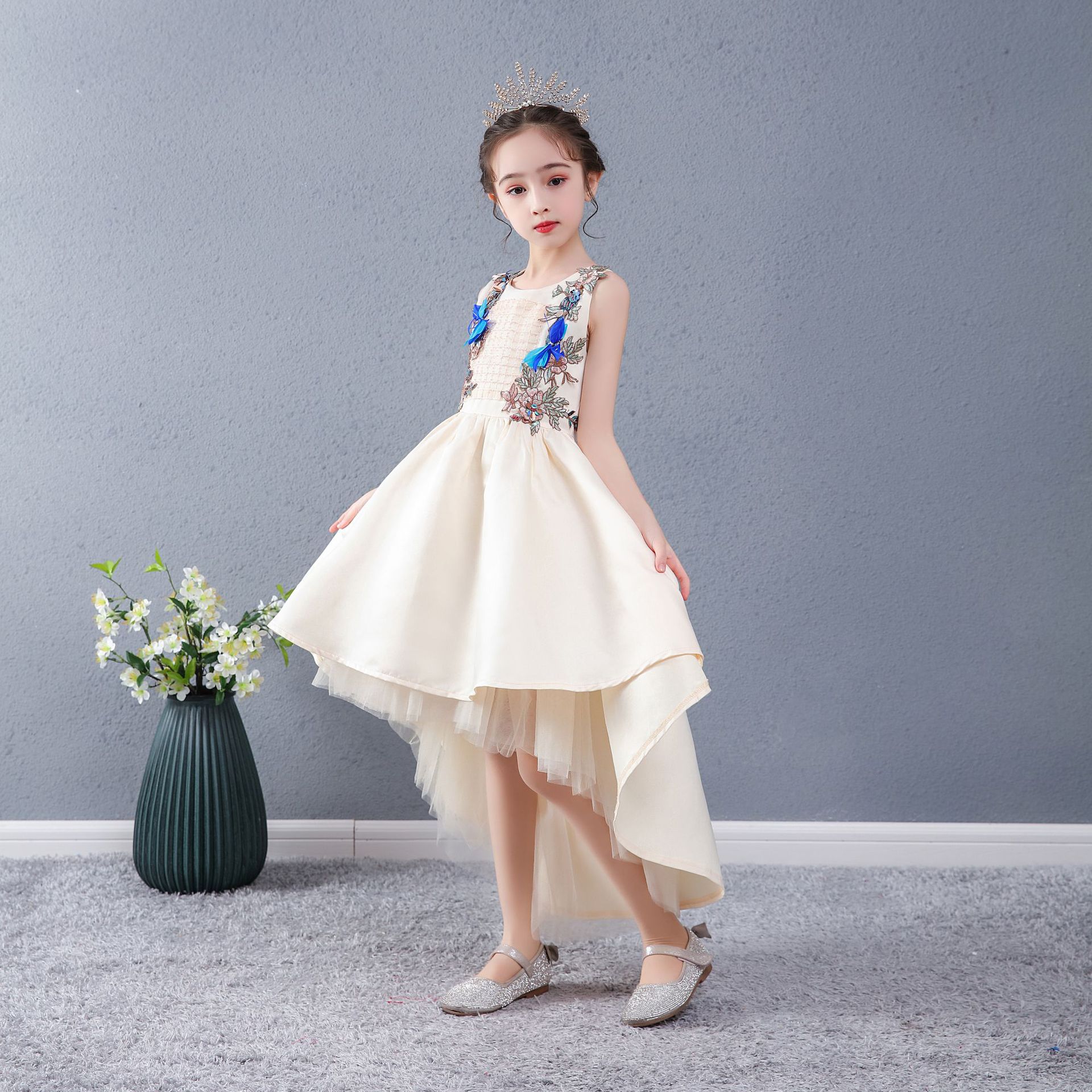 ebay童装 Amazon热销 中袖白色儿童晚礼服花童婚纱礼服外贸服装-阿里巴巴
