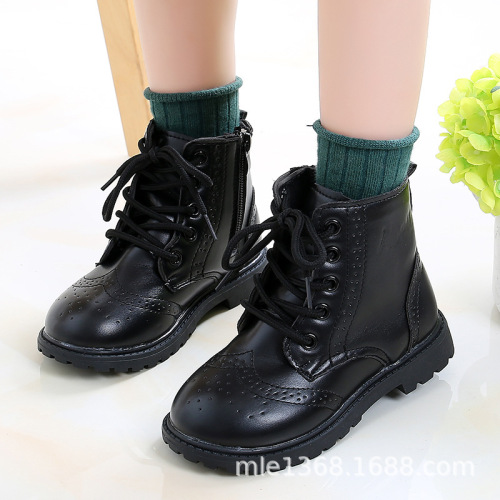 Spring and autumn children's short boots for boys and girls, Korean style side zipper lace-up casual boots, snow boots, trendy shoes