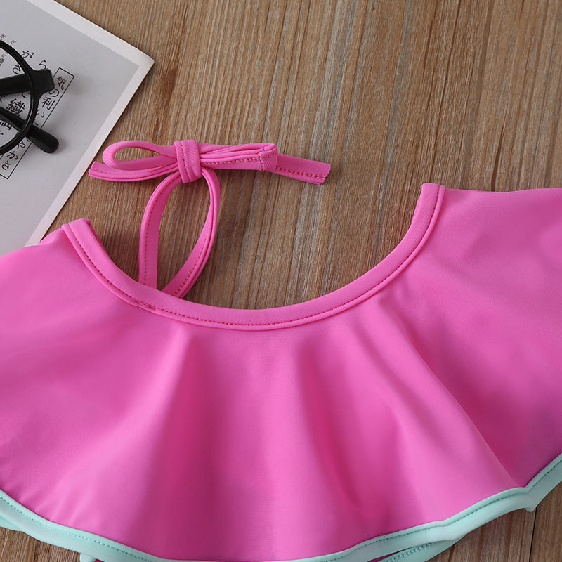 Nouveau maillot de bain de plage pour enfants  bretelles simples avec col feuille de lotuspicture5