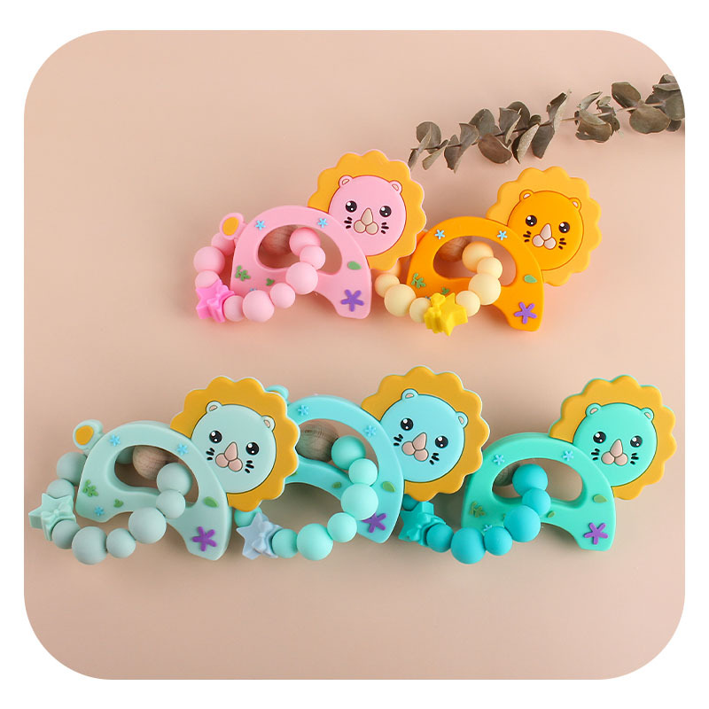 Personalizable bebé haya chupete clip chupete cadena pequeño León de silicona juguete mordedor chupete cadena traje