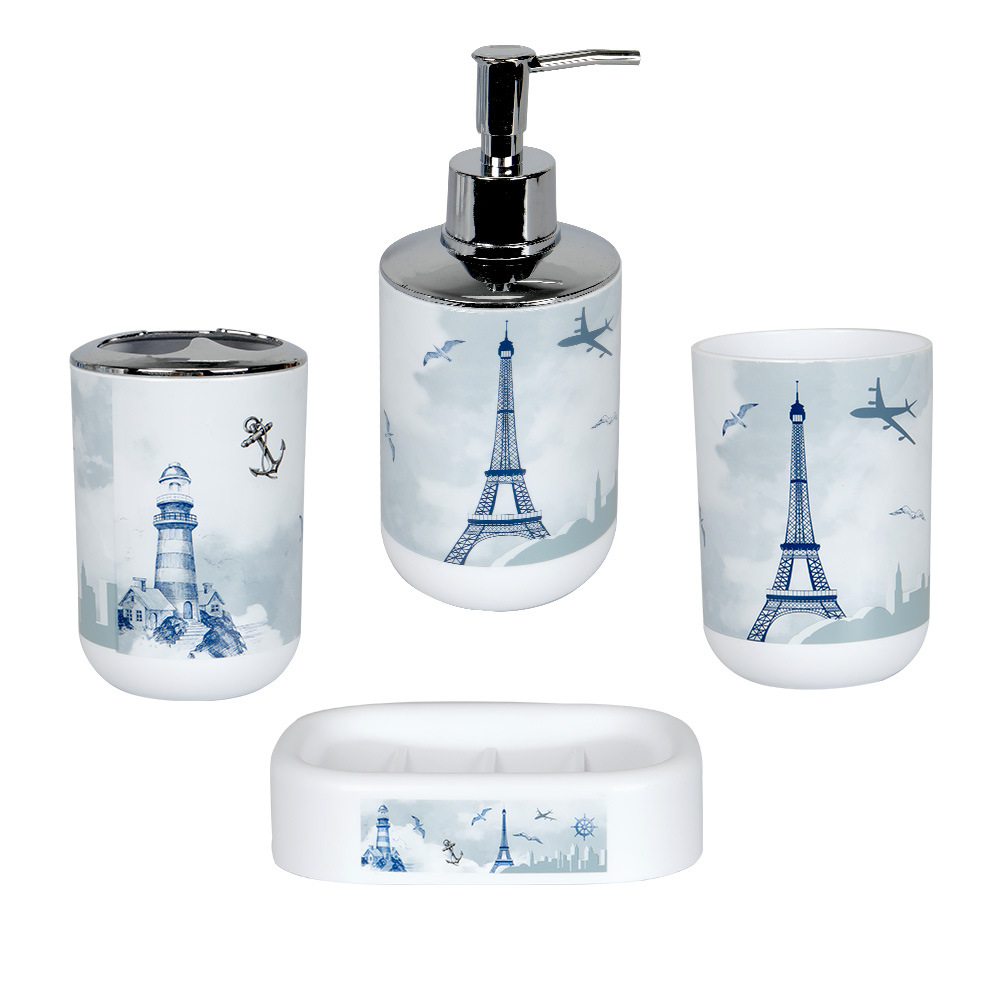 Artículos de tocador conjunto de cuatro piezas de baño simple conjunto de baño enjuague bucal Copa cepillo de dientes titular caja de jabón plástico Conjunto de 4 piezas