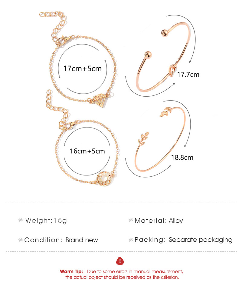 Creative New Jewelry Set Leaves Diamond Knotted Opening Bracelet Four-piece Suit Hot Jewelry Wholesale Nihaojewelry display picture 1