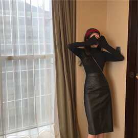 0203心机赫本风小黑裙拜年长裙子女秋冬过新年衣服两件套装连衣裙