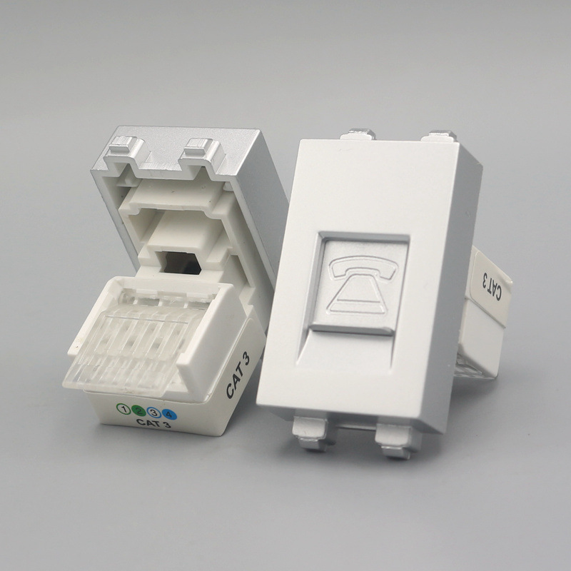 银色128型RJ11语音插座 免打型信息电话面板模块CAT3四芯压线电话