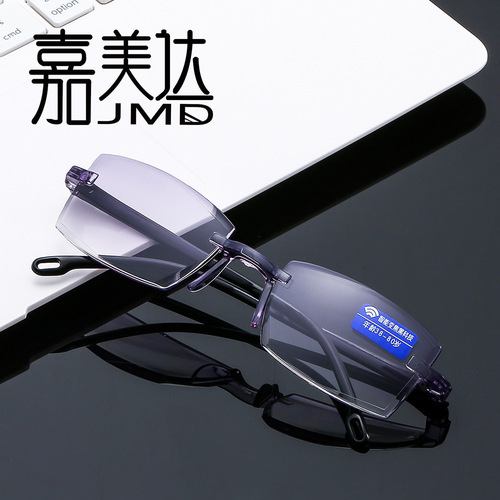 New edge-cut smart zoom reading glasses, smart black technology reading glasses, anti-blue light frameless reading glasses 803