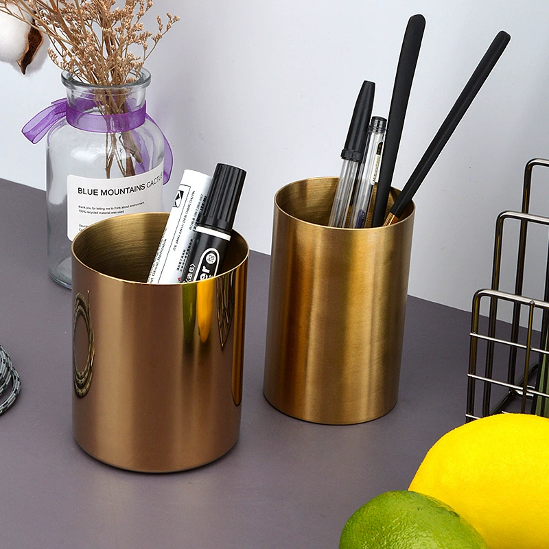 Круглый держатель для ручек Nordic Golden из нержавеющей стали, металлический креативный канцелярский инвентарь, детский Подарочный держатель для ручек, украшения