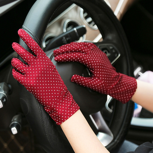 Summer and Spring New Fashion Women's Thin Short Dotted Spandex Elastane Square Dance Sun Protection Gloves Factory Wholesale