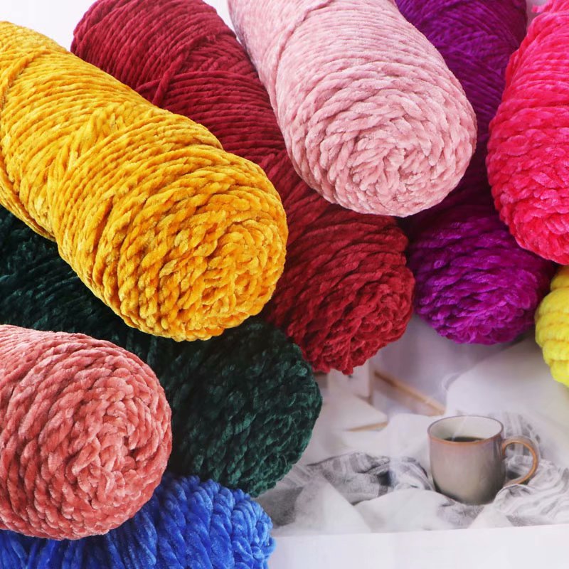 跨境3股光泽绒毛线粗雪尼尔金丝绒围巾钩织鞋子 4两雪尼尔线