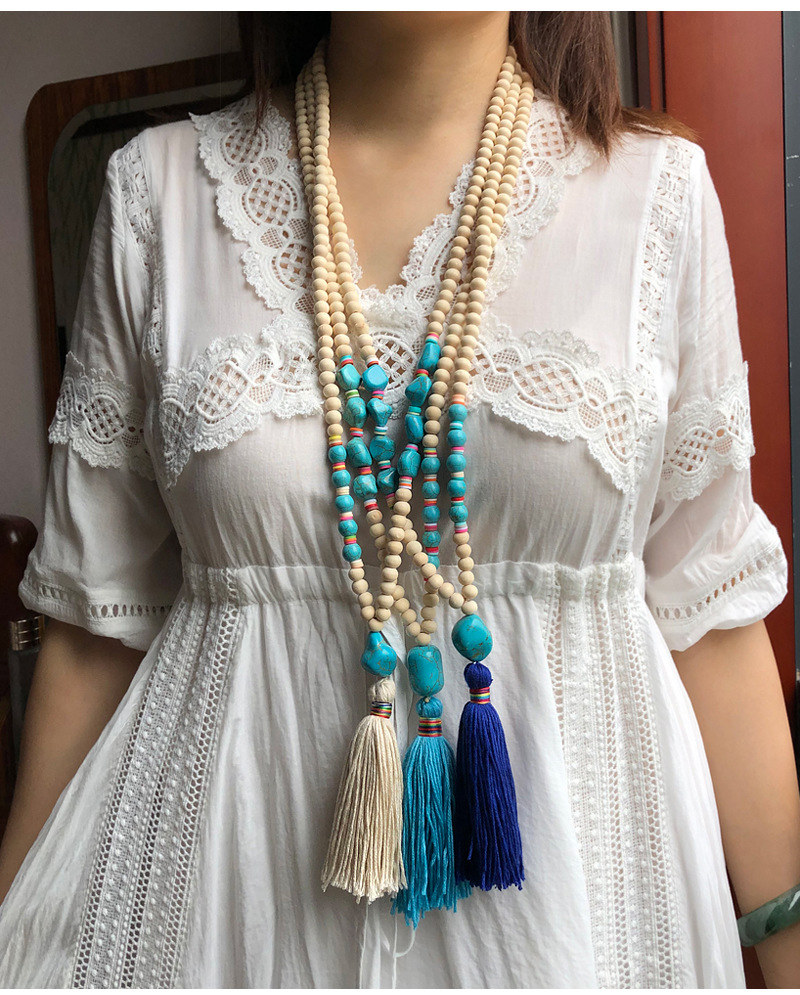 Wooden beads, December Birthstone Turquoise Inlay Material 1 Piece Fashion Tassel Wood Turquoise Soft Clay Beaded Women's Pendant Necklace